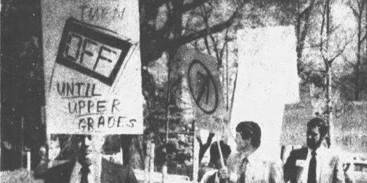 An old newspaper showing teachers protesting the introduction of calculators